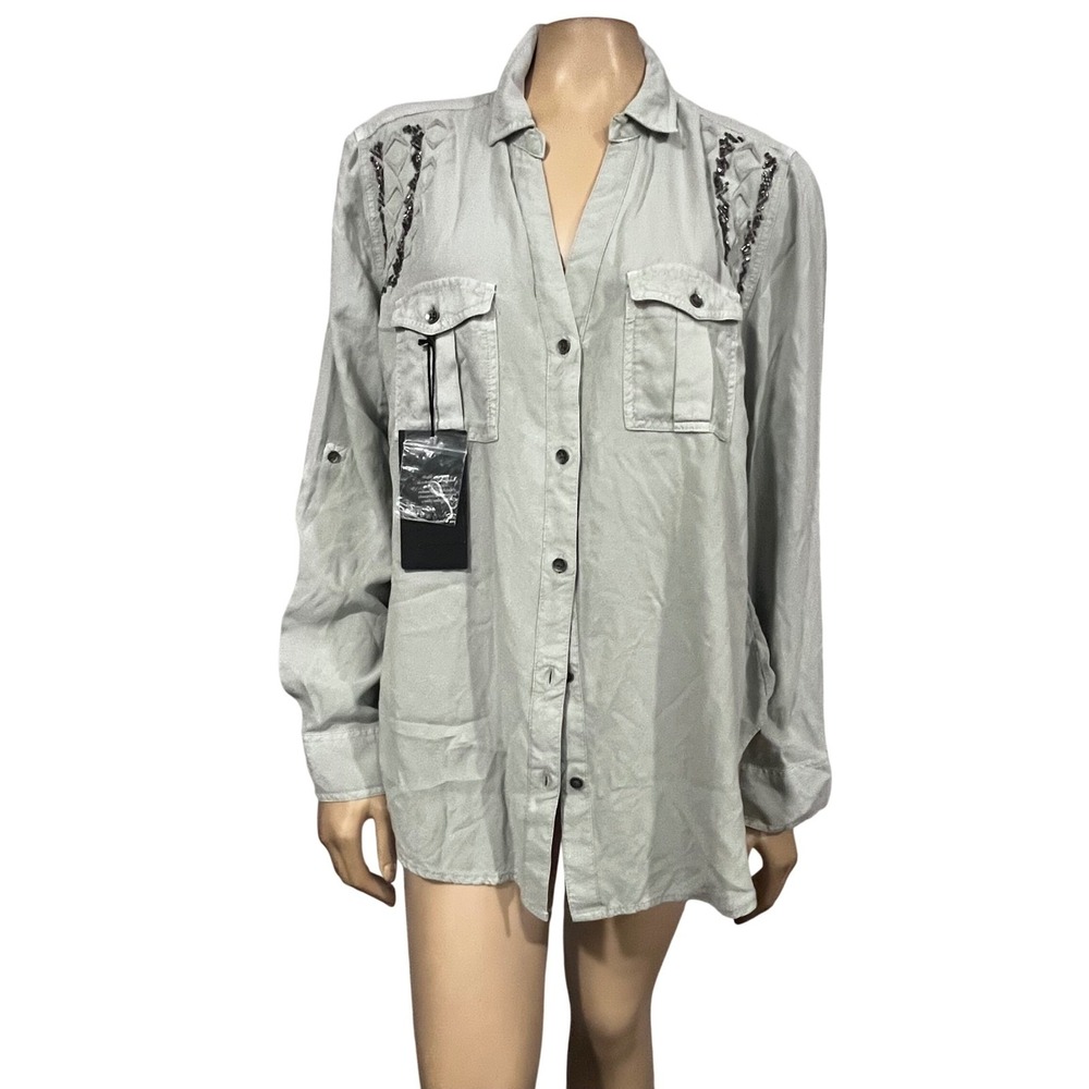 Rock Republic Ash Grey Button Down Utility Shirt Western Preppy New Flaw XL